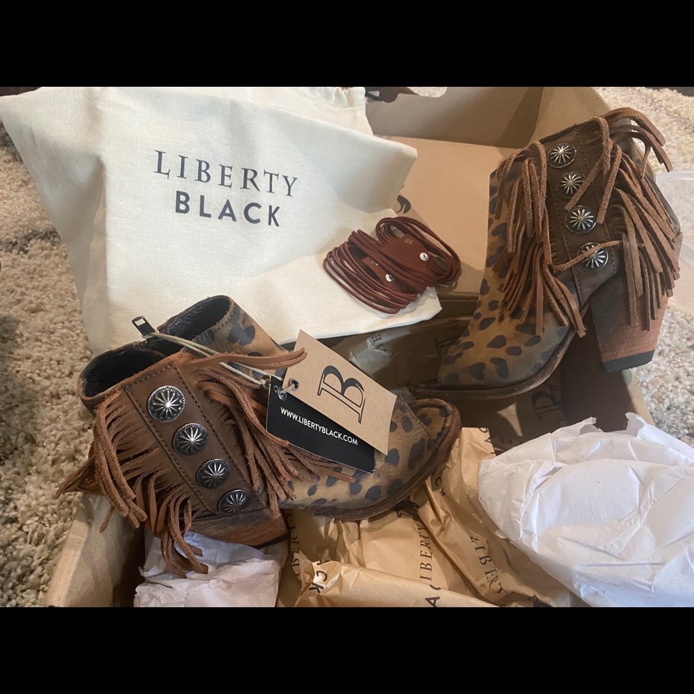 Liberty Black Gypsy Peep Toe Ankle Boot Leopard